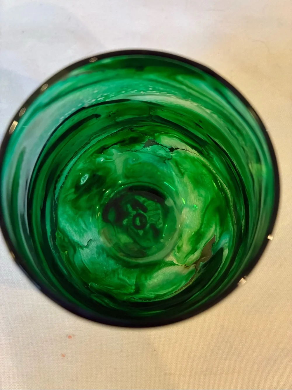 Handblown Green Glass Vase Wine Glass with Gold Veining Emerald Green Glass